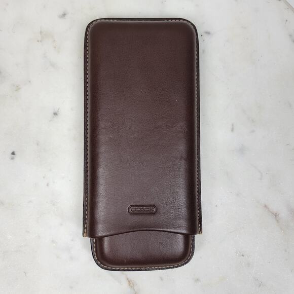 Coach Brown Leather 3 Finger Cigar Holder Case Travel Accessory Embossed Logo - Picture 1 of 15
